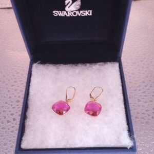 Swarovski Fuchsia and Gold Accents Drop Earrings